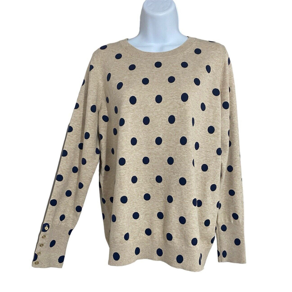 BODEN Sweater Womens Sz Large Eldon Round Neck Polka Dot Navy Beige